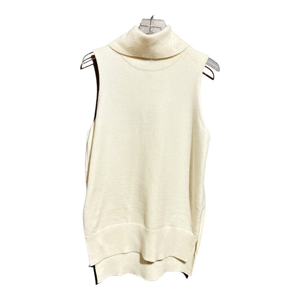 Carmen Marc Valvo Ivory White Sleeveless Turtleneck Stretch Sweater Size L